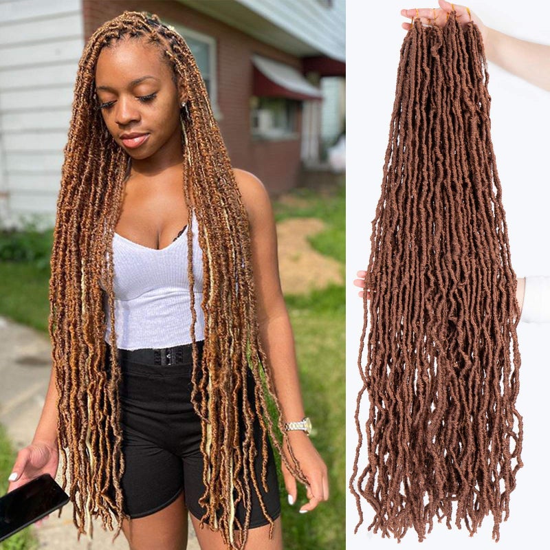 FALEMEI 36 Inch Faux Locs Crochet Hair Super Long Soft Locs Crochet Braids Hair 6 Packs/lot 105g Goddess Locs Dreadlocs Synthetic Hair Extend Pre Looped brown Soft Braiding for Women (36 Inch, 30#) - Image 1